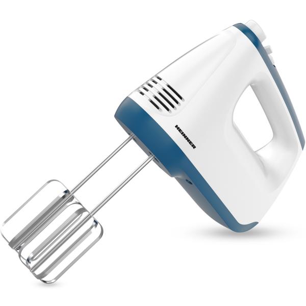 Mixer de mana Heinner HM-400BL, 400 w, 2 teluri si 2 carlige din inox, 6 viteze + turbo, self stand, Albastru