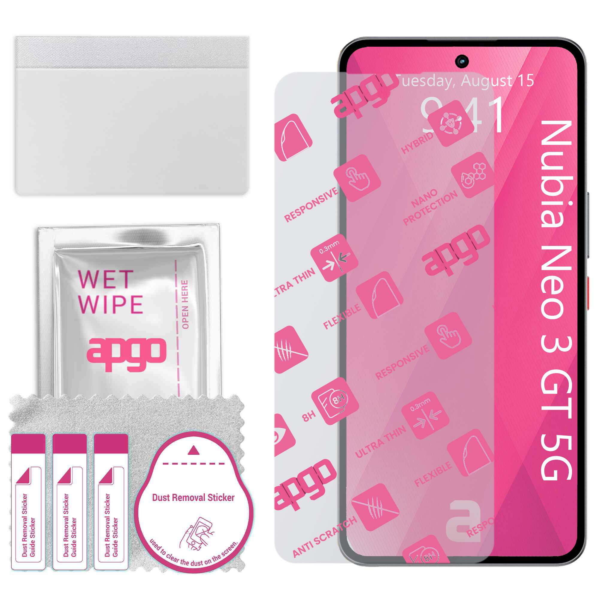 Sticla de protectie apgo pentru ZTE Nubia Neo 3 GT 5G – sticla hibrida, securizata pentru display, lucioasa, flexible Hybrid Glass, full glue
