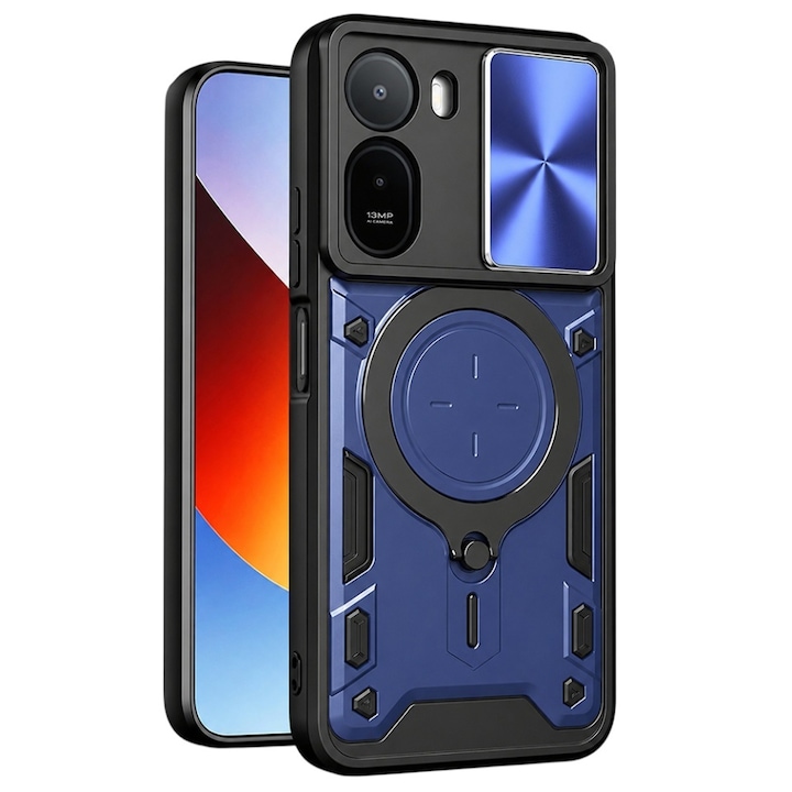 Husa pentru Xiaomi Redmi A7 Pro 4G, Inel Magnetic, Protectie Camera, set cu sticker, CamGuard Pro, Albastru
