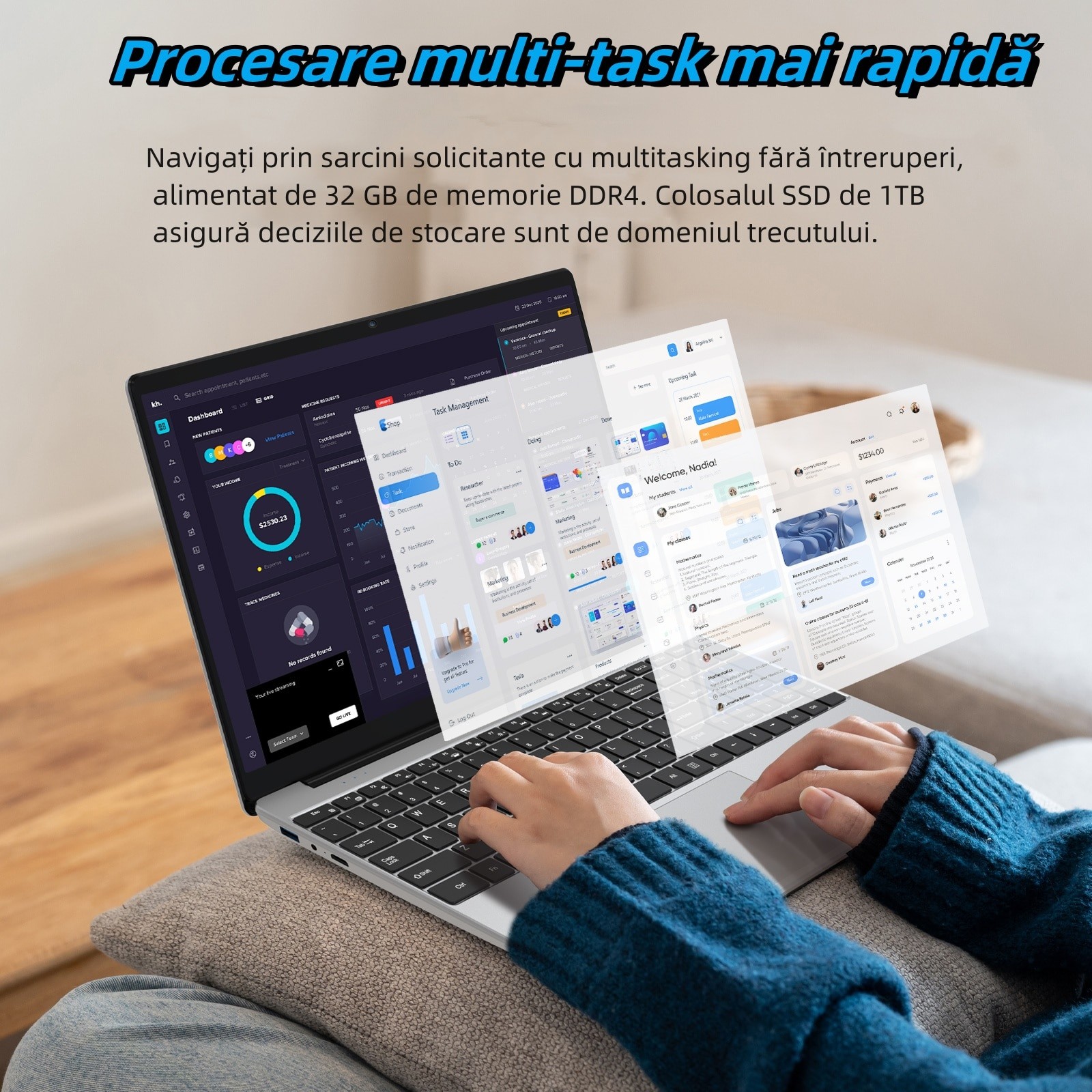Laptop Business Auusda, procesor Centrino N95, 32GB RAM, SSD 1TB, ecran IPS 15.6" FHD, tastatura iluminata, Windows 11 Pro