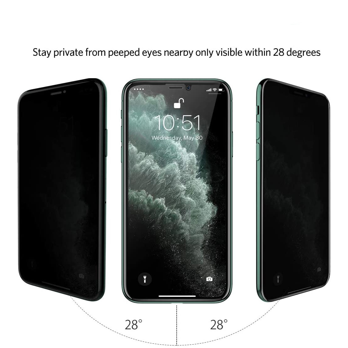 Folie sticla pentru iPhone 11 PRO, Privacy, 5D, securizata cu rama metalica, protectie ecran si margini curbate, Negru
