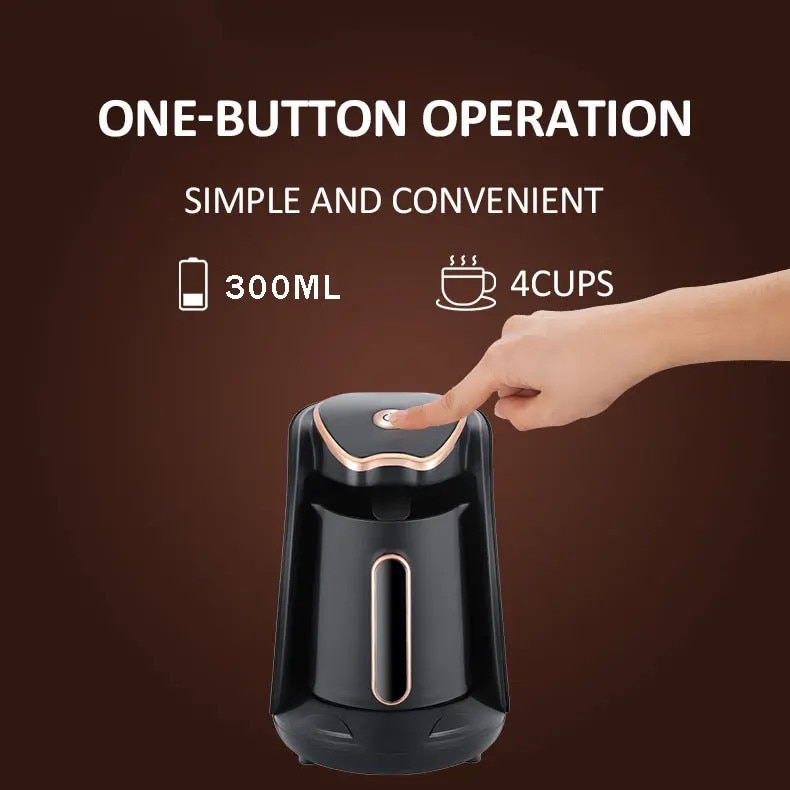 Ibric electric pentru cafea turceasca k0367-0807-HS8241, 600 W, 300 ml, 4 cesti, protectie la revarsare si anti-dry-burn, alarma la finalizare, maner termoizolant, negru