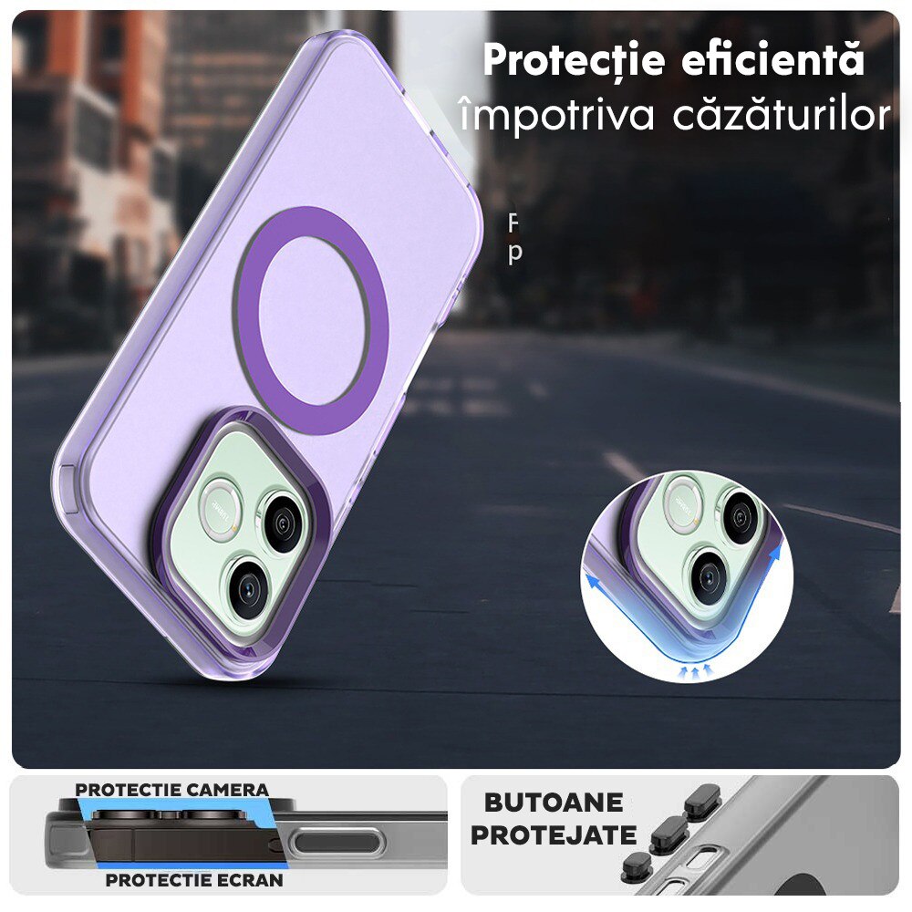 Husa pentru Honor 600 / 600 Pro DaDen® CandyCase MagSafe, Antisoc, Incarcare wireless, Butoane protejate, Mov