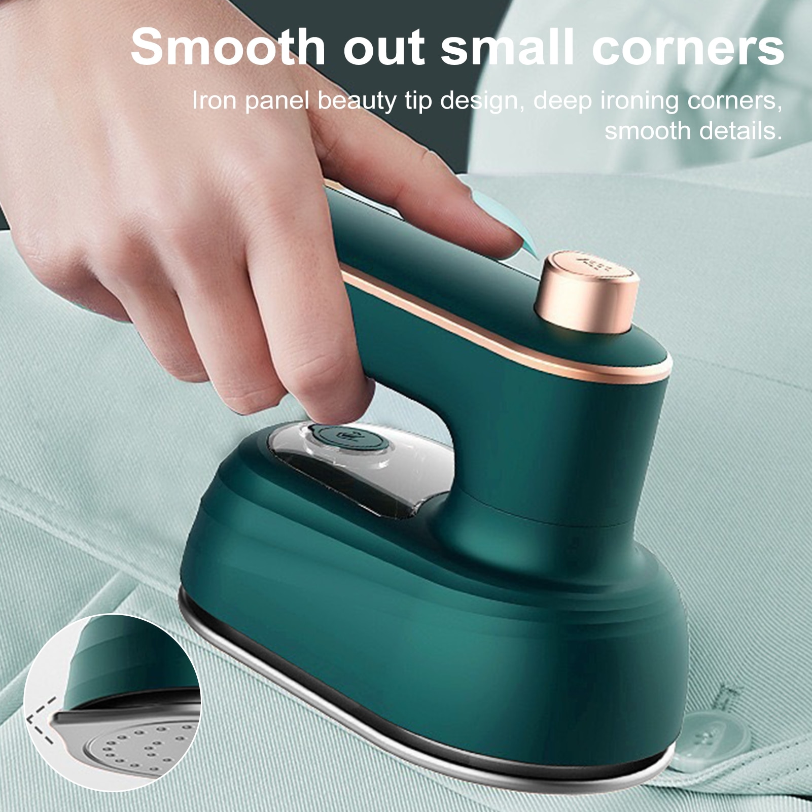 Mini steamer pentru haine ZYBLSSBB LSM2xh7249-BCS0343205, portabil handheld, utilizare umed/uscat, incalzire rapida, 110V, corp ABS, verde, dim. 12.8×8.4×6.8 cm