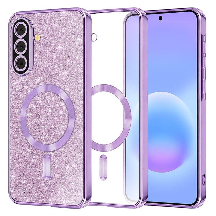 Husa pentru Samsung Galaxy A57 5G DaDen® MagSafe Luxury Glitter, Protectie camera, Incarcare wireless, Ultra Protectie, Mov deschis