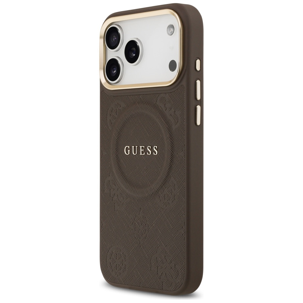 Husa Guess MagSafe pentru iPhone 17 Pro Max, PU cu model Peony Hot Stamp, GUHMP17XPSAMSECW, Maro