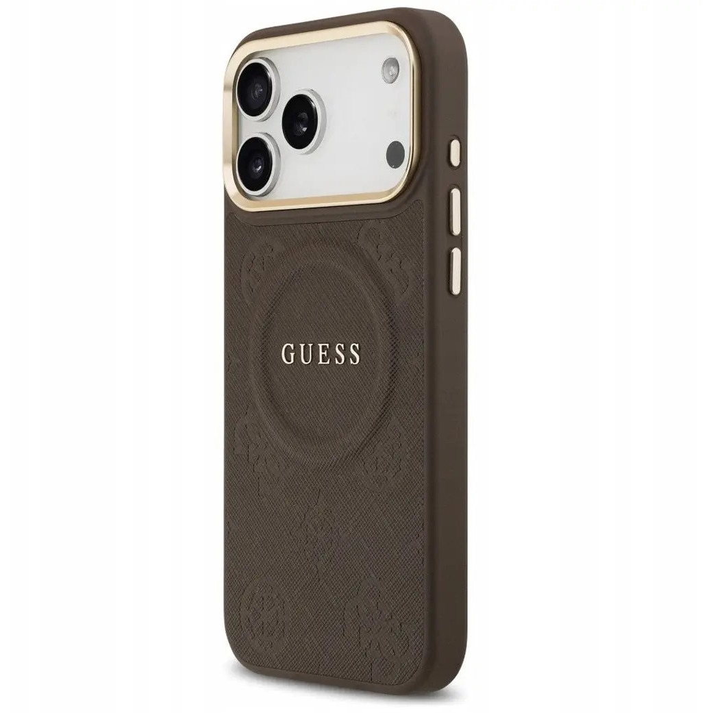 Husa Guess MagSafe pentru iPhone 17 Pro Max, PU cu model Peony Hot Stamp, GUHMP17XPSAMSECW, Maro