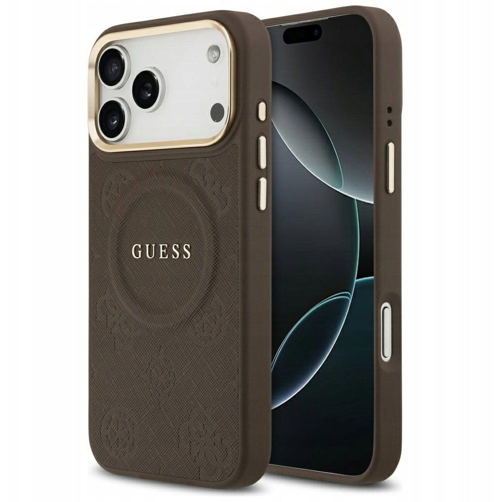 Husa Guess MagSafe pentru iPhone 17 Pro Max, PU cu model Peony Hot Stamp, GUHMP17XPSAMSECW, Maro