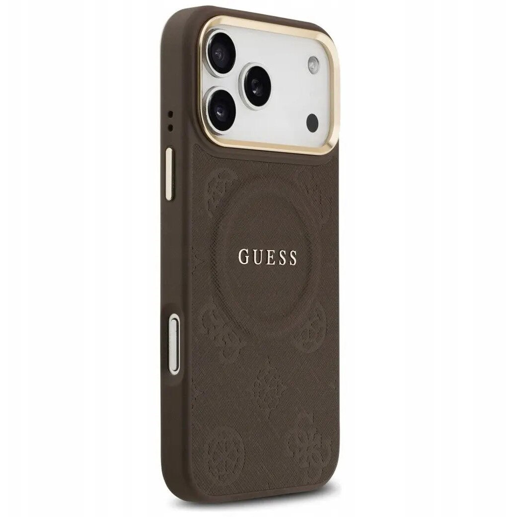 Husa Guess MagSafe pentru iPhone 17 Pro Max, PU cu model Peony Hot Stamp, GUHMP17XPSAMSECW, Maro