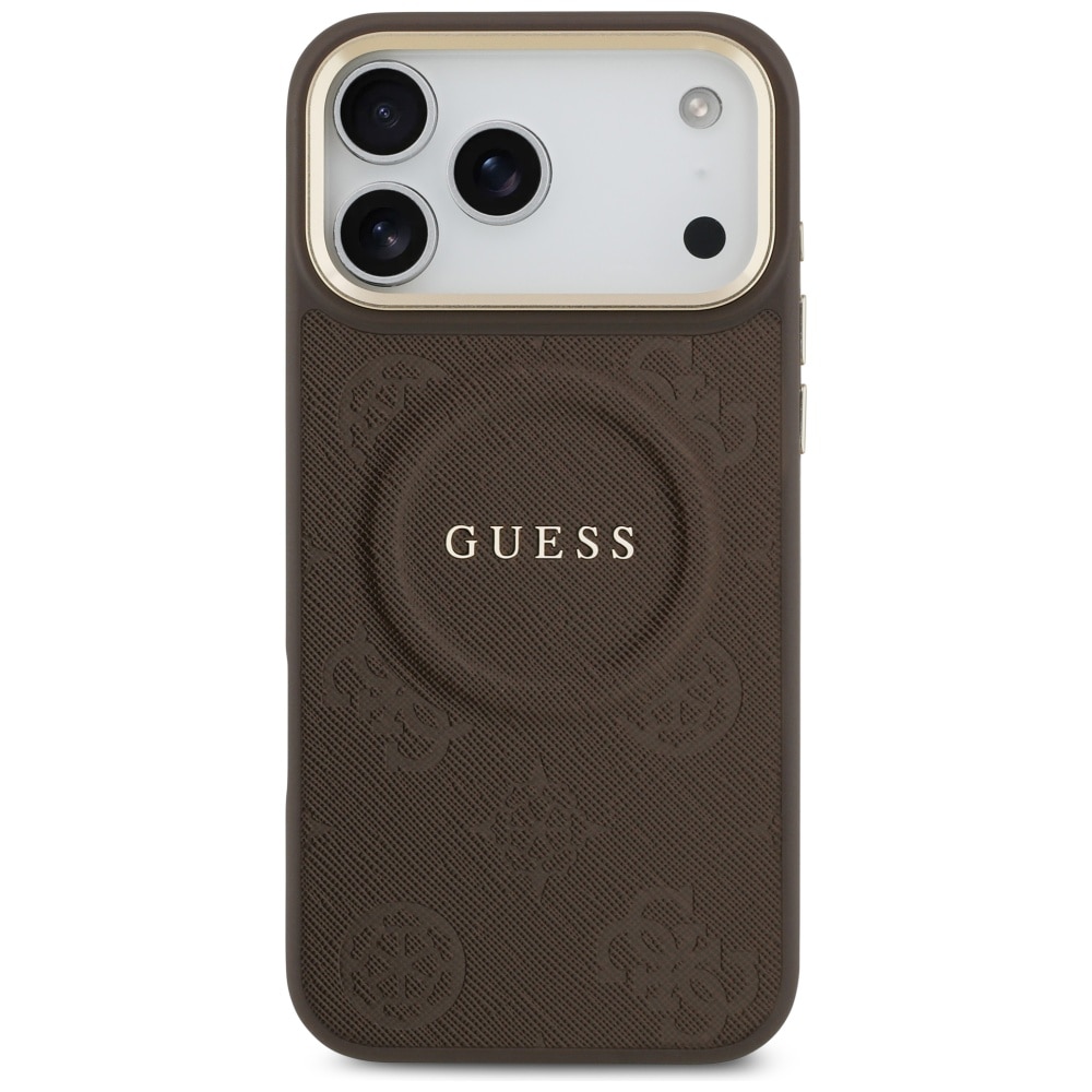 Husa Guess MagSafe pentru iPhone 17 Pro Max, PU cu model Peony Hot Stamp, GUHMP17XPSAMSECW, Maro