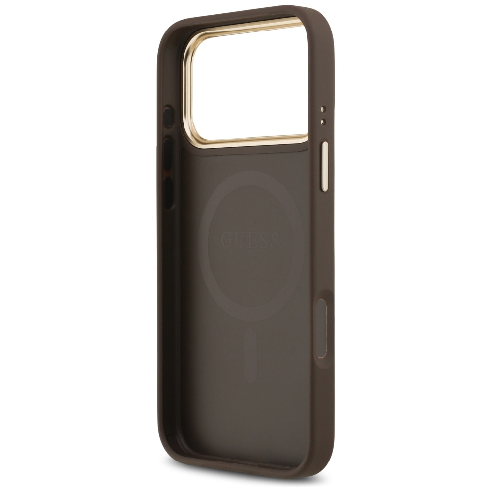 Husa Guess MagSafe pentru iPhone 17 Pro Max, PU cu model Peony Hot Stamp, GUHMP17XPSAMSECW, Maro