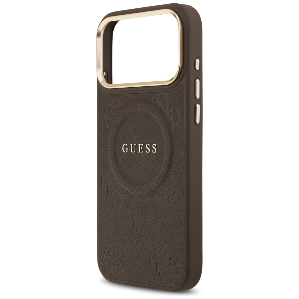 Husa Guess MagSafe pentru iPhone 17 Pro Max, PU cu model Peony Hot Stamp, GUHMP17XPSAMSECW, Maro