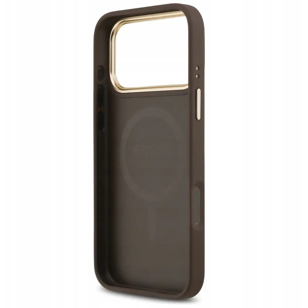 Husa Guess MagSafe pentru iPhone 17 Pro Max, PU cu model Peony Hot Stamp, GUHMP17XPSAMSECW, Maro