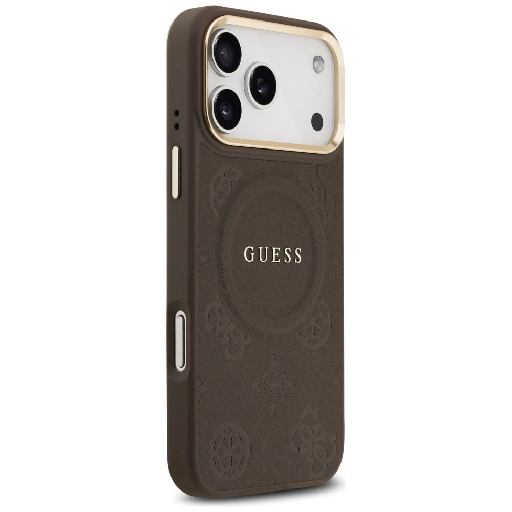 Husa Guess MagSafe pentru iPhone 17 Pro Max, PU cu model Peony Hot Stamp, GUHMP17XPSAMSECW, Maro