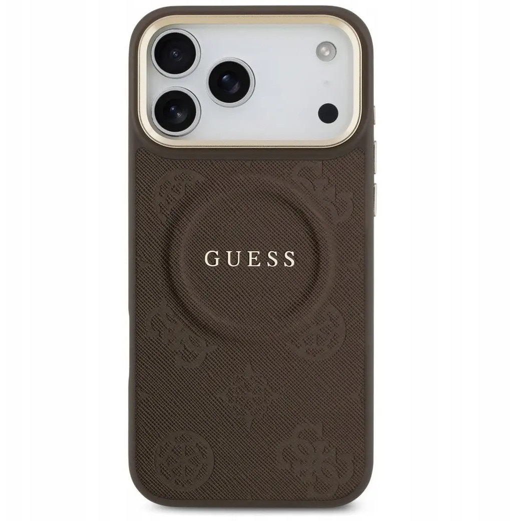 Husa Guess MagSafe pentru iPhone 17 Pro Max, PU cu model Peony Hot Stamp, GUHMP17XPSAMSECW, Maro