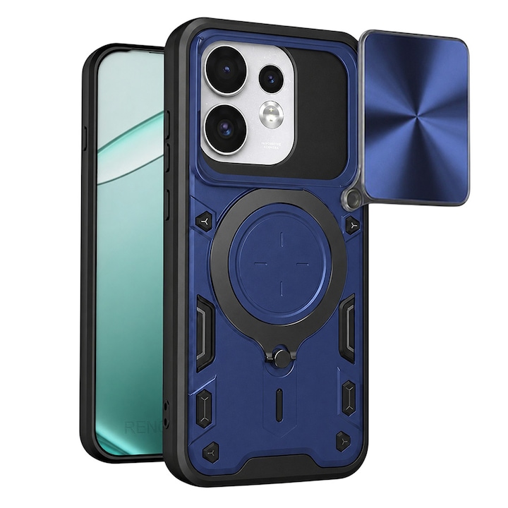 Husa pentru Oppo Reno 16 / 16 Pro 5G cu protectie pentru camera si suport magnetic integrat Ring Shockproof, albastru