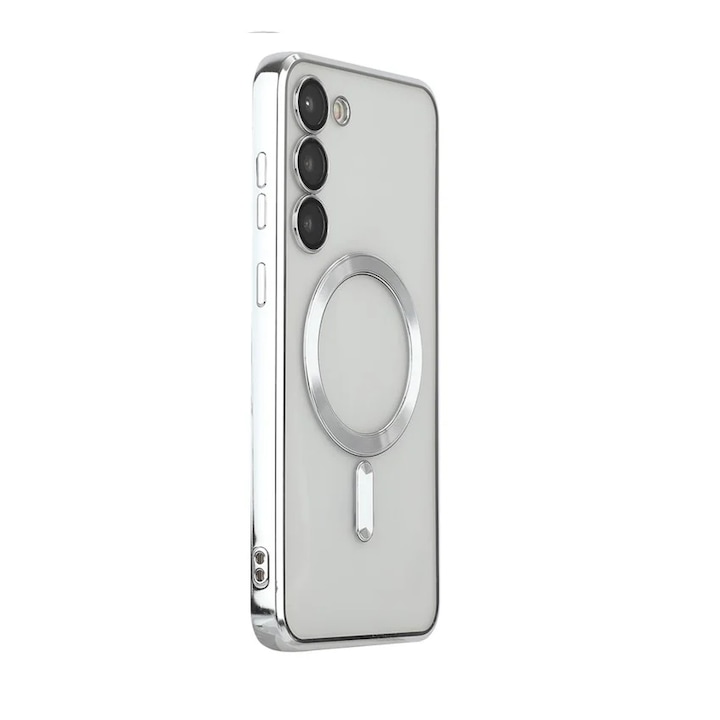 Husa compatibila cu Samsung Galaxy S24 Plus, ALC MOBILE, pentru telefon mobil cu protectie pentru camera, Tehnologie MagSafe, rezistenta la socuri, contur Silver