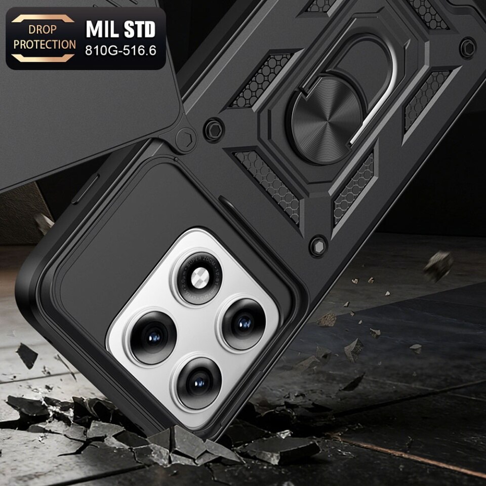 Husa pentru Motorola Edge 70 Pro, protectie camere, Inel magnetic, set cu sticker, CamShield, Albastru