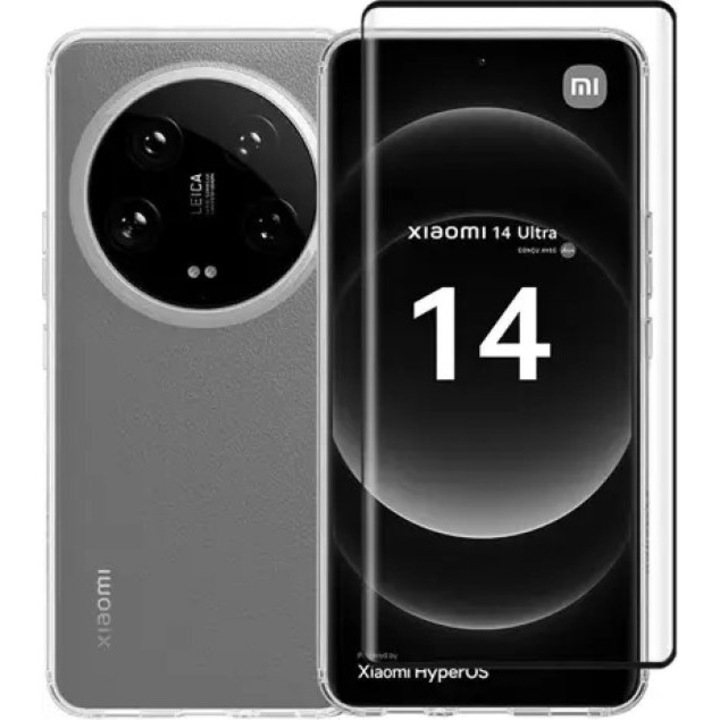 Set husa gel si sticla 3D curbata Vivid, transparent, Xiaomi 14 Ultra