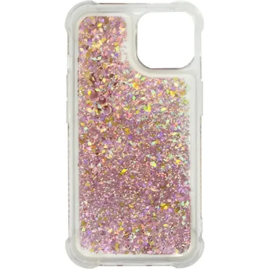Husa Vivid Liquid Glitter, din silicon, compatibila cu Apple iPhone 13, cu glitter lichid si protectie impotriva zgarieturilor si prafului, transparent/roz auriu