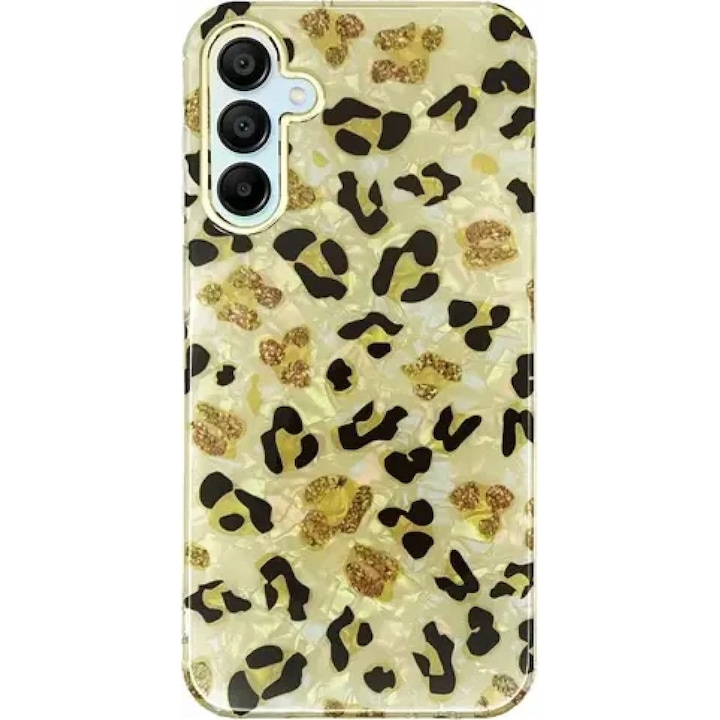 Vivid, Husa/carcasa din silicon cu imprimeu leopard si glitter pentru Samsung Galaxy A15 4G/5G, CS-FSHN GRL-2403001, Leopard