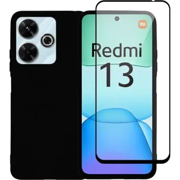 Set husa silicon mat si sticla securizata Vivid Redmi 13 4G negru
