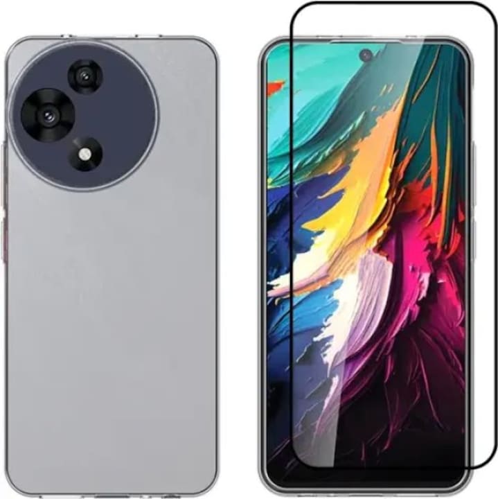 Set husa silicon transparenta si sticla securizata Vivid TCL 60R 5G negru