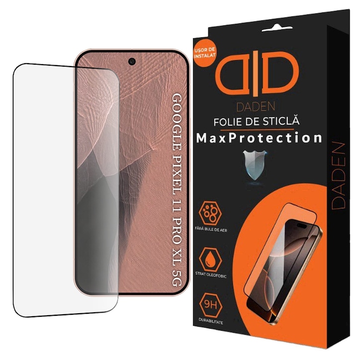 Folie sticla Google Pixel 11 Pro XL DaDen, 9H, Full Cover, Full Glue, Antisoc, HD Clear, Antiamprenta, Compatibila amprenta, Instalare usoara