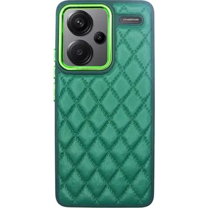 Husa telefon Vivid Diamond Shape PU Leather pentru Redmi Note 13 Pro+ 5G, verde, design subtire