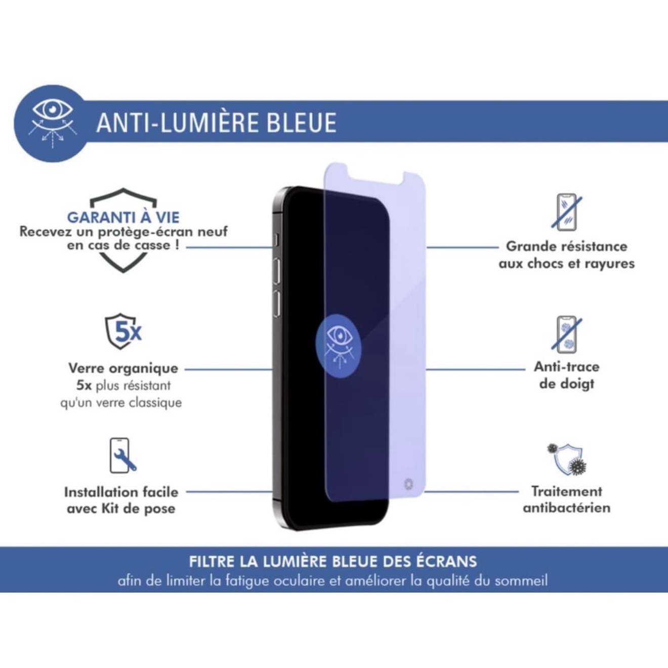 Folie de protectie pentru iPhone 14 Plus/ 13 Pro Max, Sticla, Full Glue, Case Friendly, Blue Light Filter