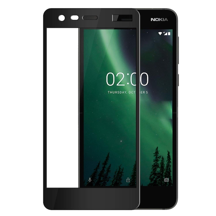 Folie de Sticla pentru Nokia 2, Full Glue, Full Cover, Negru