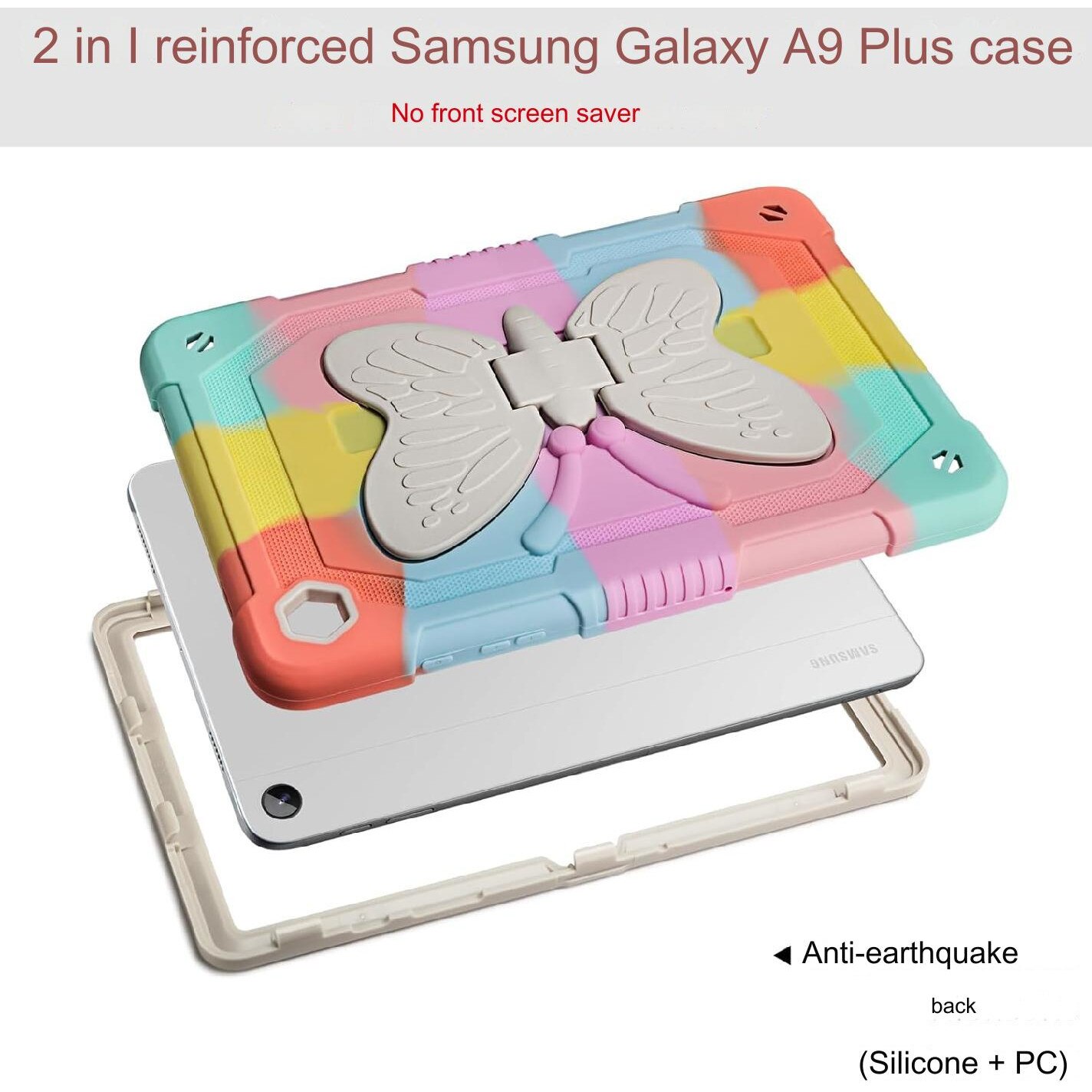 Husa de protectie pentru Samsung Galaxy Tab A9 Plus 11 inch 2023, (SM-X210/X216/X218), cu stand stil fluture, suport pix, rezistenta la socuri, multicolor