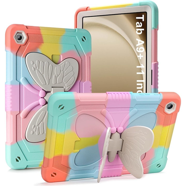 Husa de protectie pentru Samsung Galaxy Tab A9 Plus 11 inch 2023, (SM-X210/X216/X218), cu stand stil fluture, suport pix, rezistenta la socuri, multicolor