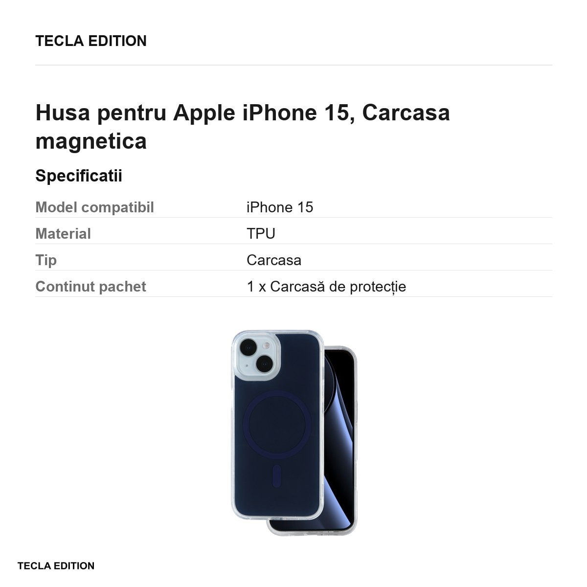 Husa Lowkey Mag pentru Apple iPhone 15, Carcasa magnetica, Albastru inchis