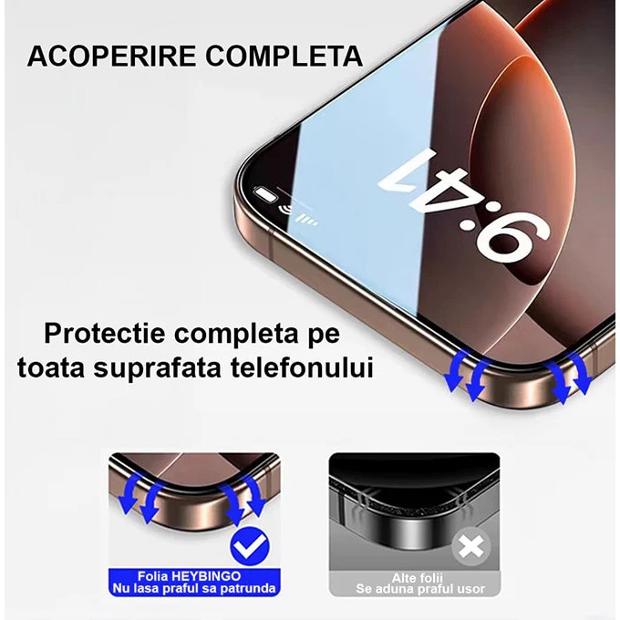 Folie Telefon Privacy pentru iPhone 17 AIR HEYBINGO, E-Touch Box, 2 Buc, din Sticla Securizata Duritate 9H, Cu Kit de Aplicare Instanta si Functie Automata de Indepartare a Prafului, Rezistenta la zgarieturi, Nu lasa amprente