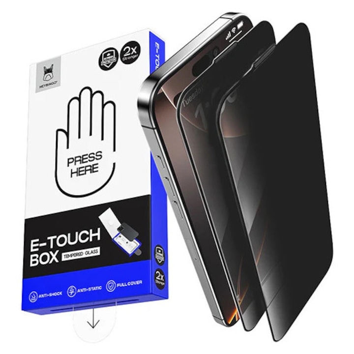 Folie Telefon Privacy pentru iPhone 17 AIR HEYBINGO, E-Touch Box, 2 Buc, din Sticla Securizata Duritate 9H, Cu Kit de Aplicare Instanta si Functie Automata de Indepartare a Prafului, Rezistenta la zgarieturi, Nu lasa amprente