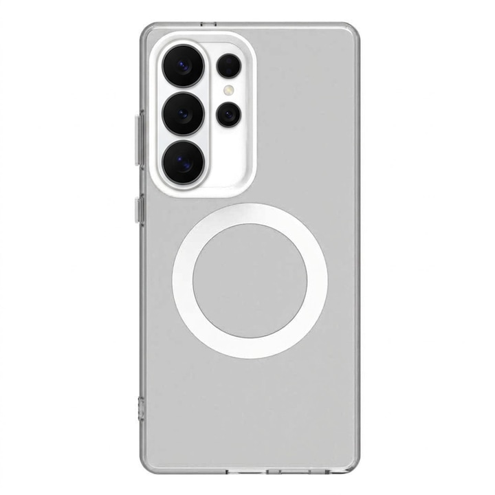 Husa pentru Samsung Galaxy S26 Ultra, MagSafe, Silicon Catifelat, Anti-Soc, Protectie Obiectiv, Culoare Durabila, Alb Transparent