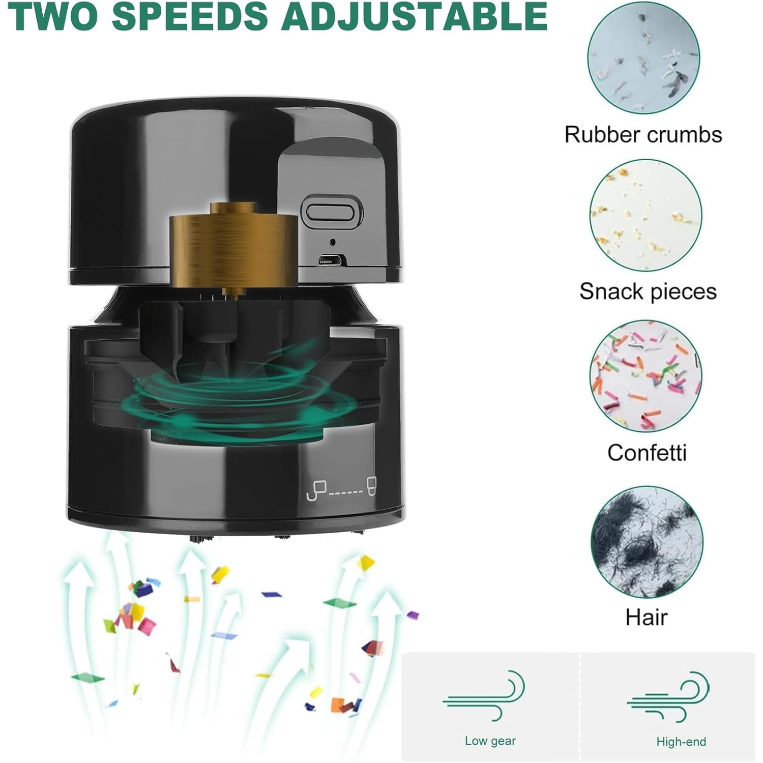 Aspirator de mana, aspirator de birou, reincarcabil USB, 120 de minute de functionare, functie de oprire automata, aspirator de mana fara fir la 360° pentru scoala, birou, acasa, negru