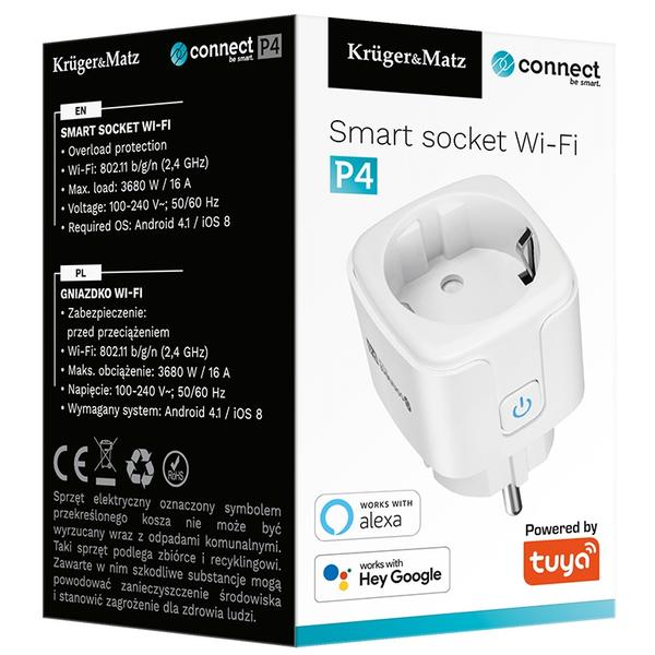 Priza inteligenta WiFi Kruger&Matz KM2202-W Connect P4 Tuya (Alb)