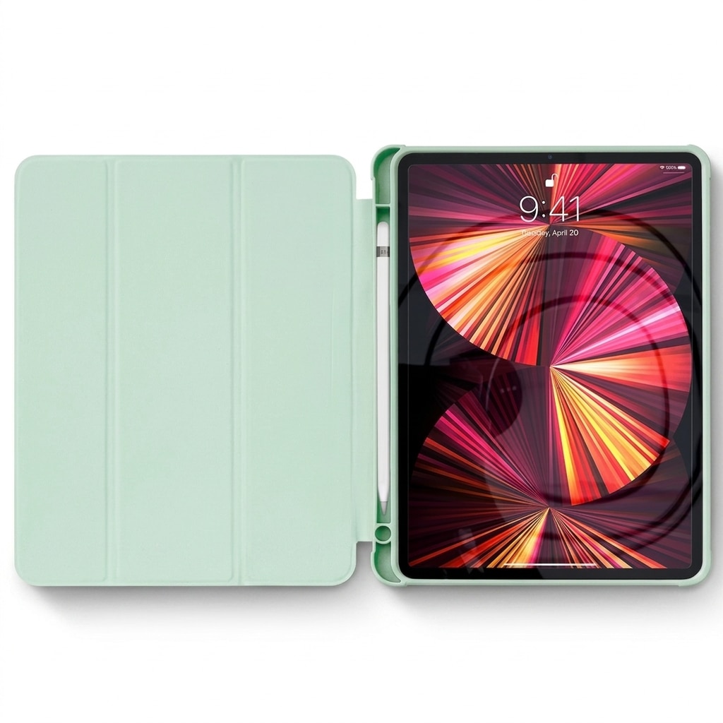 Husa tip carte pentru iPad Pro 12.9 inch, Smart Cover, suport pliabil, sleep/wake automat, verde menta