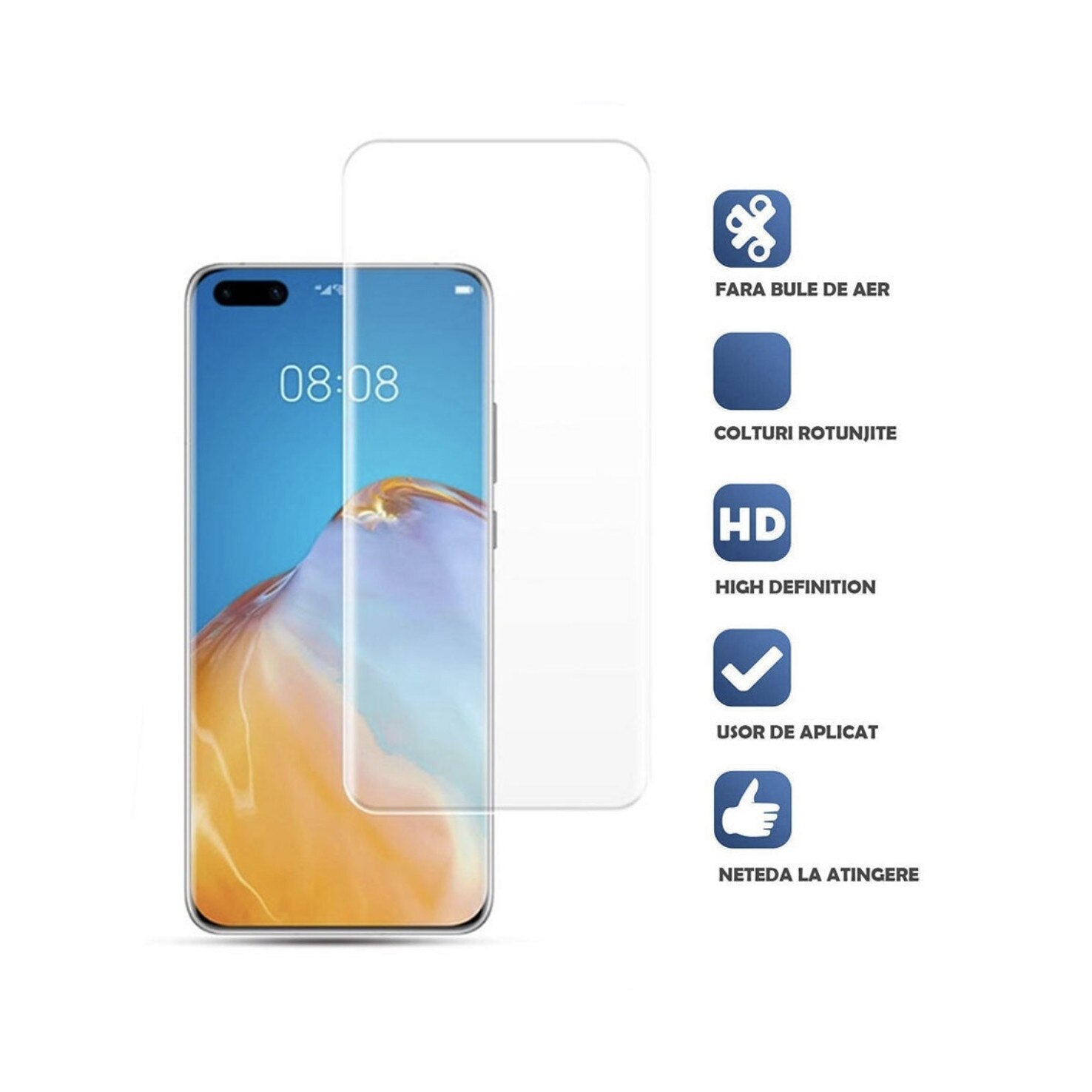 Folie de protectie Ecran Blue Shield pentru Huawei P40, Sticla Securizata, Full Glue, Case Friendly, Transparenta, 2.5 D