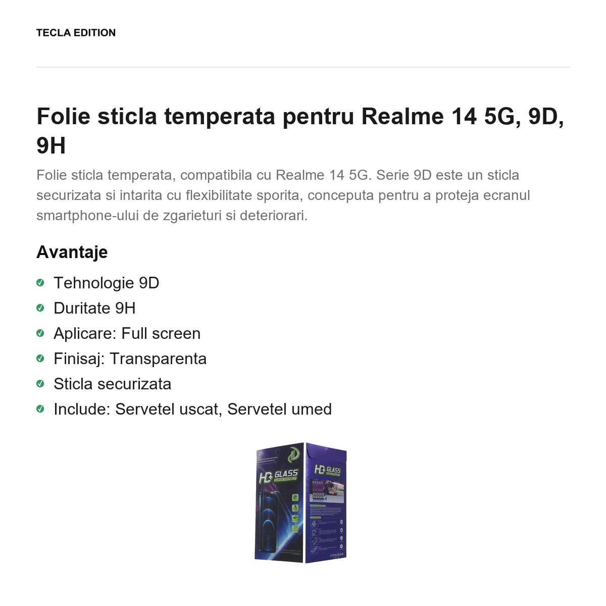 Folie sticla temperata pentru Realme 14 5G, 9D, 9H
