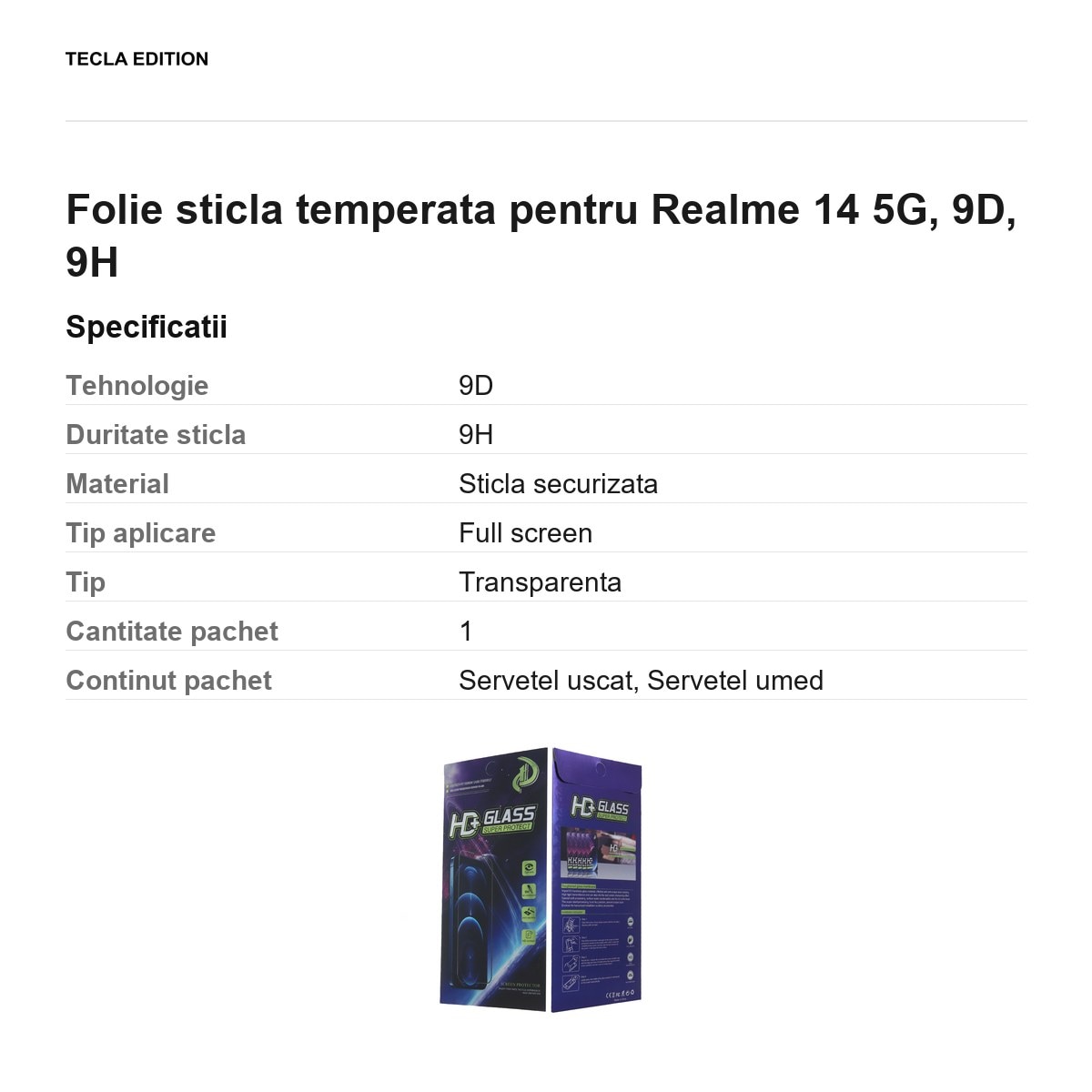 Folie sticla temperata pentru Realme 14 5G, 9D, 9H
