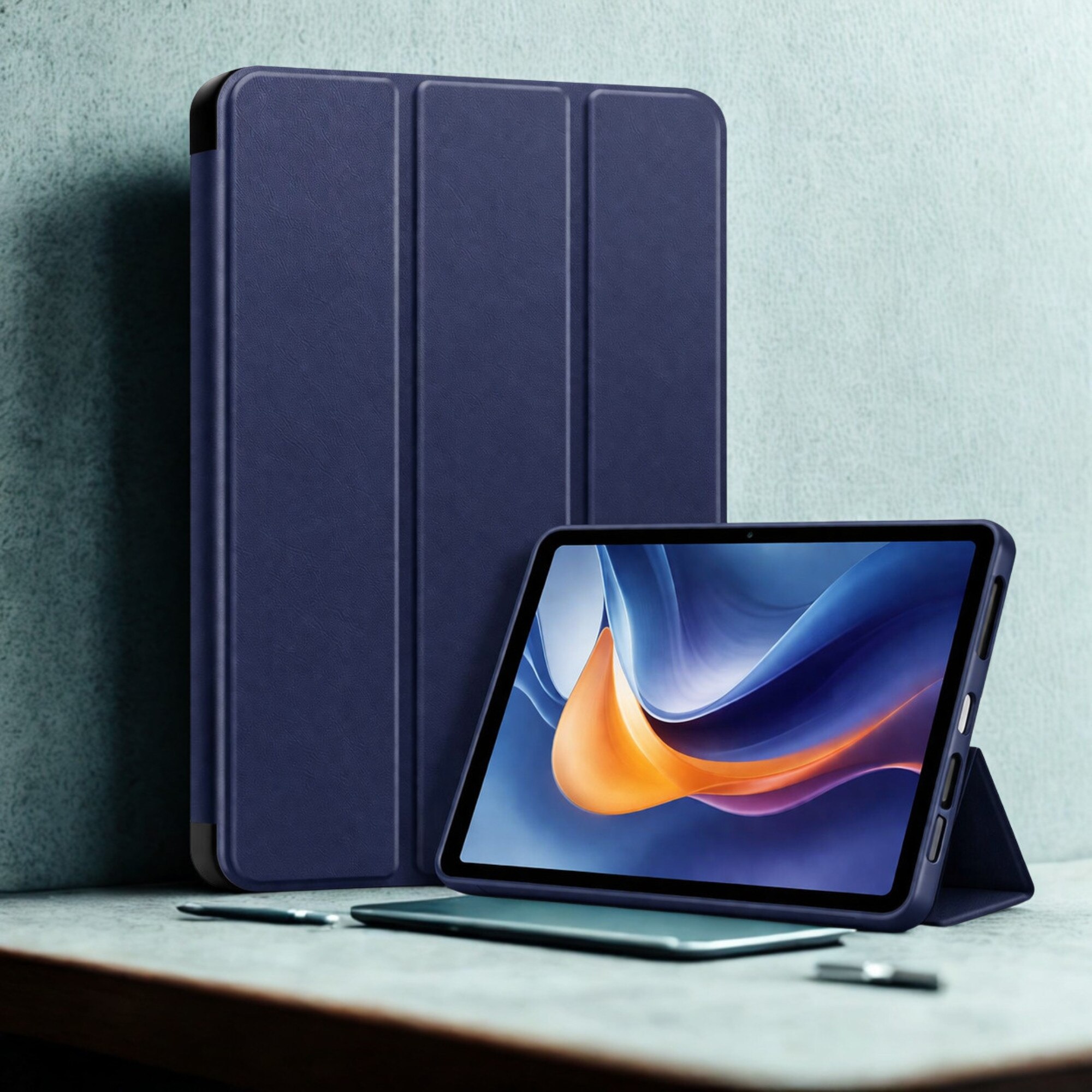 Husa tableta StandPro pentru Samsung Galaxy Tab A11 / A9, Protectie 360°, Carcasa Rigida, Piele ECO, Anti-soc si Anti-zgarieturi, Albastru