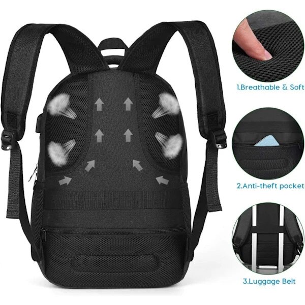 Rucsac unisex multifunctional, compartiment laptop 15.6", USB, gri/negru, 32x20x46cm, 35L