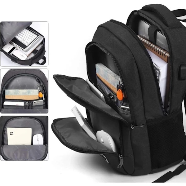 Rucsac unisex multifunctional, compartiment laptop 15.6", USB, gri/negru, 32x20x46cm, 35L