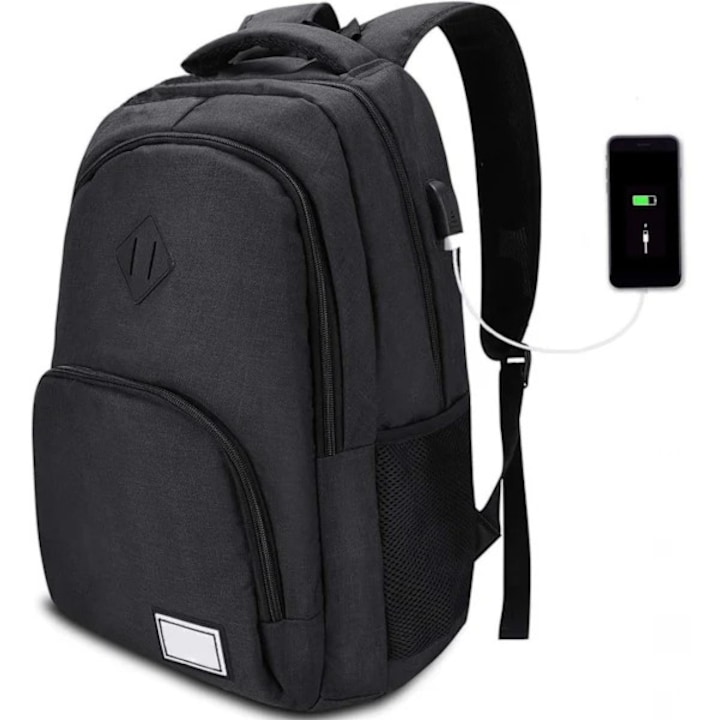 Rucsac unisex multifunctional, compartiment laptop 15.6", USB, gri/negru, 32x20x46cm, 35L