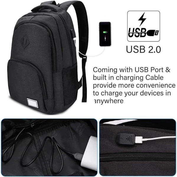 Rucsac unisex multifunctional, compartiment laptop 15.6", USB, gri/negru, 32x20x46cm, 35L