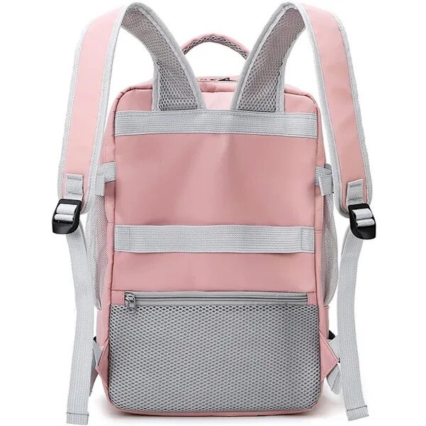 Rucsac de laptop din poliester impermeabil, anti-furt, capacitate mare, compartiment pentru echipament sport, bretele captusite si curea detasabila Campus, Roz