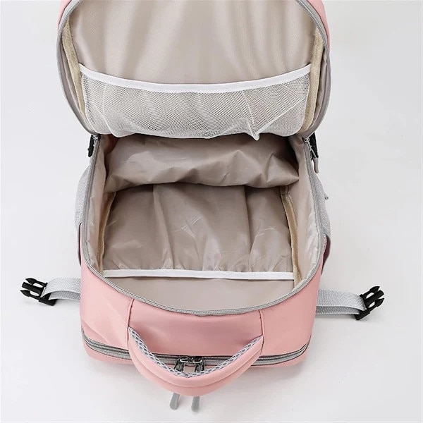Rucsac de laptop din poliester impermeabil, anti-furt, capacitate mare, compartiment pentru echipament sport, bretele captusite si curea detasabila Campus, Roz